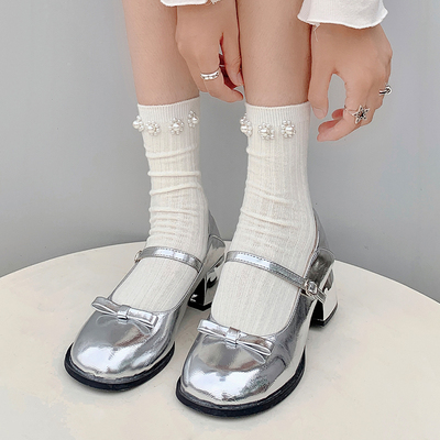 taobao agent 夜间教习室珍珠袜子女秋季中筒袜jk日系白色堆堆袜黑色长袜ins潮