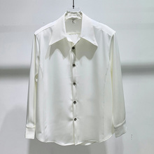 White shirt men's minimalist style 2024 spring new high-end shoulder pad versatile silhouette ruffled handsome long sleeved shirt