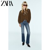 Осенние новинки ZARA2026, женская ламинированная рубашка с V-образным вырезом и полой вышивкой, с длинными рукавами, 5770236 505