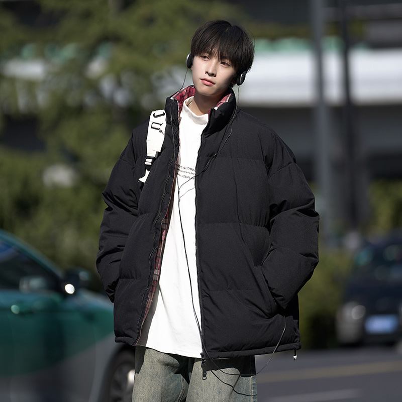 Клетчатая стеганая куртка с воротником-стойкой, мужская зимняя утепленная стеганая куртка, зимняя одежда для мальчиков, утепленная куртка-пуховик с защитой от холода