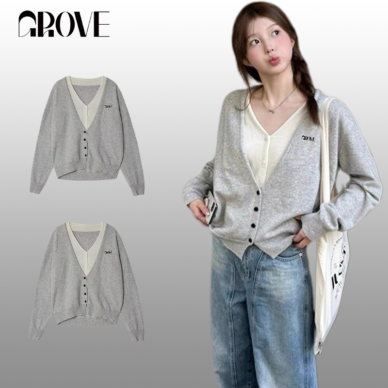 Подлинный точечный корейский свитер GROVE LOVE new loose с мягкой восковой строчкой, поддельный свитер из двух частей, ранняя осень