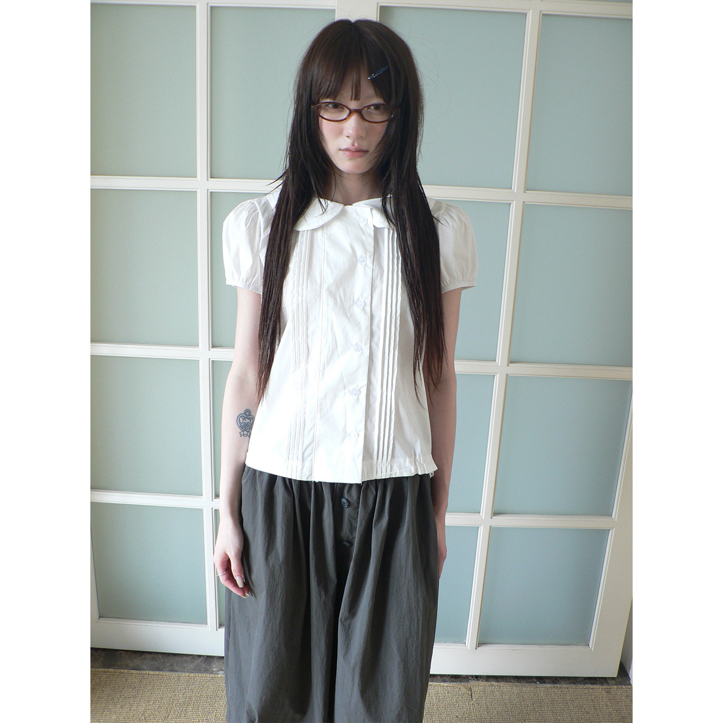 ang:project 5/28 New Korean Style Commuter-Style Pleated Single-Breasted Shirt with Gathered Cuffs and Peter Pan Collar for Women