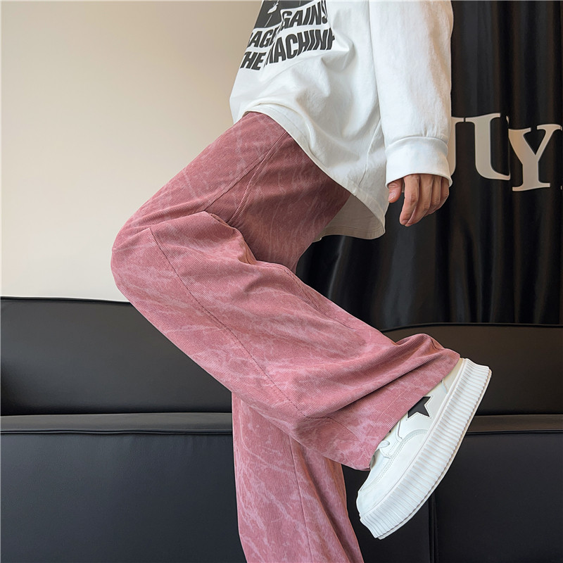 Вельветовые брюки Tie-dye, мужские весенне-осенние прямые свободные брюки с широкими штанинами, спортивные брюки в американском стиле, красивые повседневные брюки с оборками, тренд