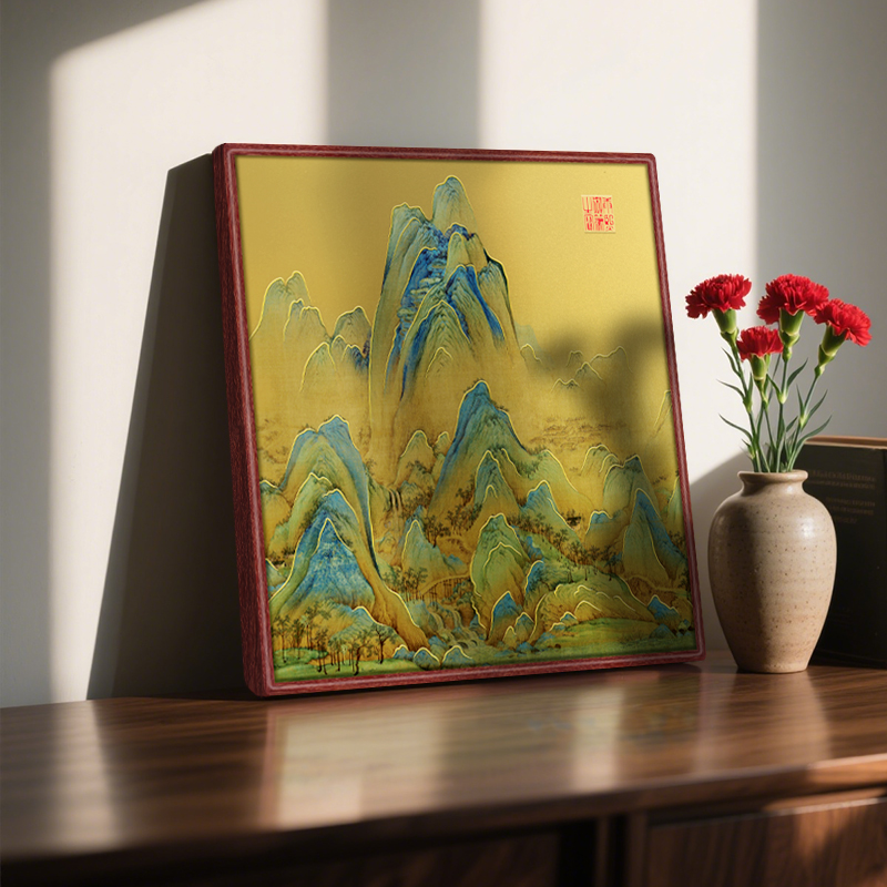 Тысячи миль страны и гор, бронзовая скульптура, живопись, украшение рабочего стола, африканское красное сандаловое дерево, рама из цельного дерева, высококачественный подарок, украшение стола, пейзажная живопись