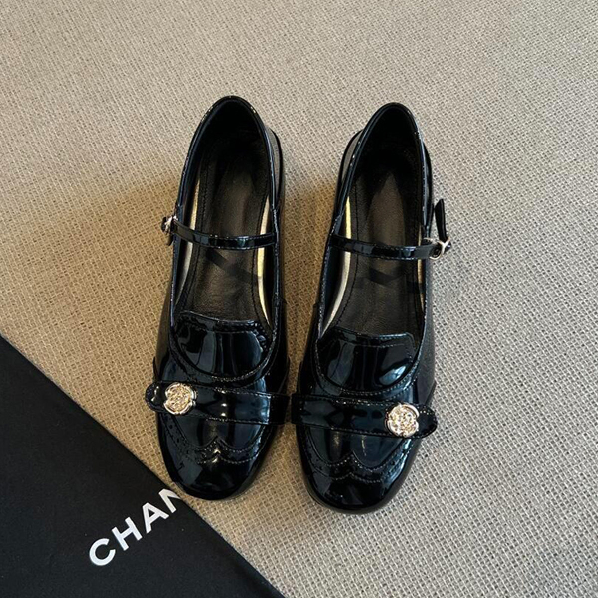 Sheepskin version ~ French style new black camellia loafer Mary Jane shoes for women with hidden wedge heels, round toe, one-strap single shoes