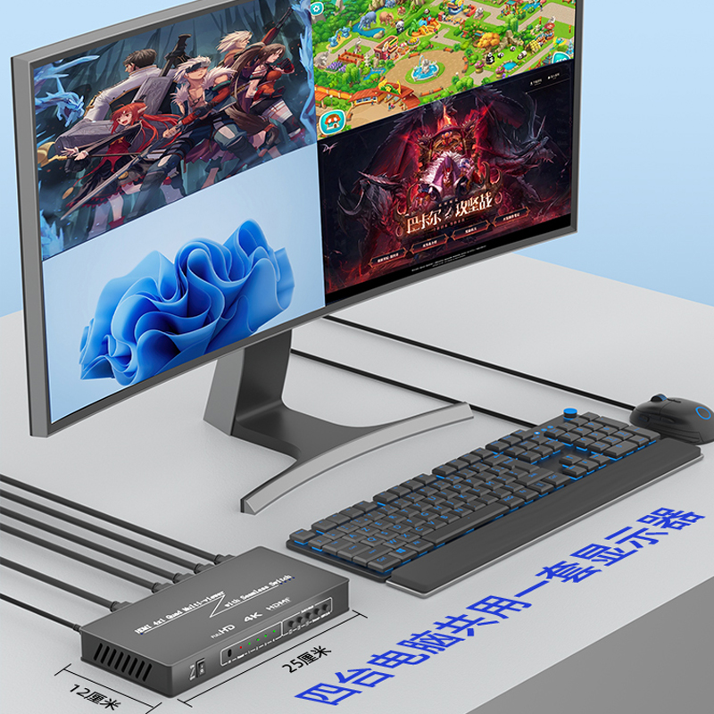 HDMI splitter 4 Четыре компьютера совместно используют монитор, мышь и клавиатуру