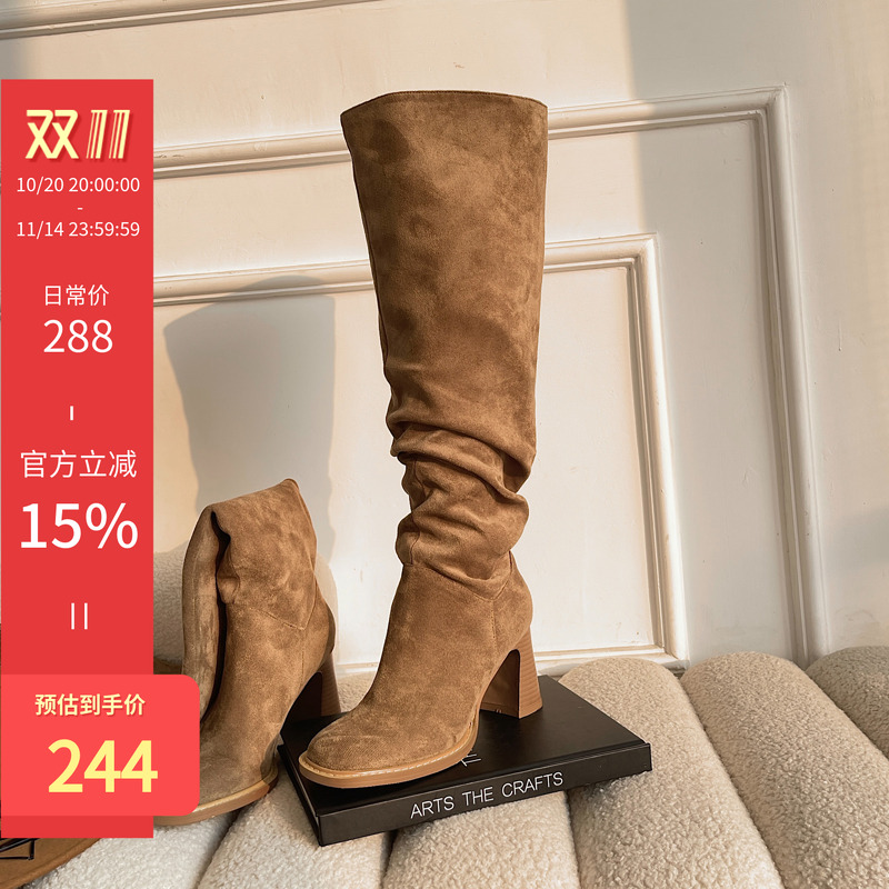 Высокие сапоги-тюбики, новый стиль, сапоги на тонком каблуке, высокие сапоги на толстом каблуке, рыцарские сапоги на высоком каблуке, квадратный носок, маленькие сапоги на толстой подошве