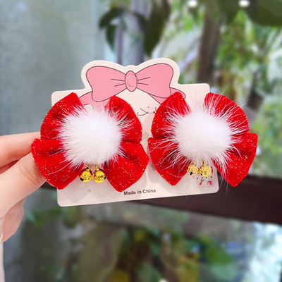 taobao agent 宝宝发夹可爱毛球蝴蝶结对夹公主头饰小女孩新年春节红色发饰发卡
