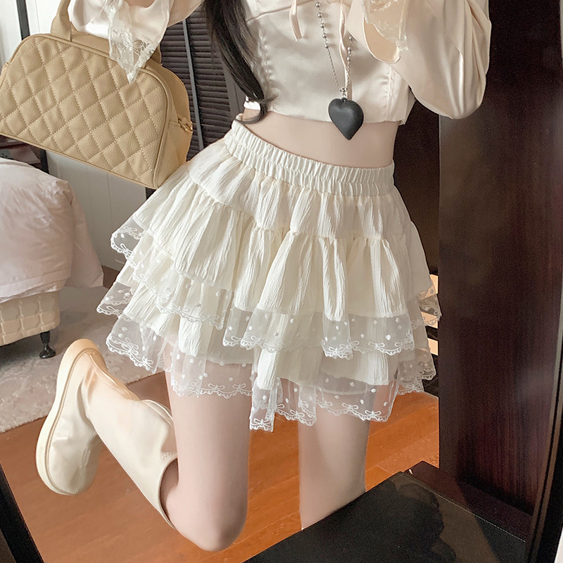 Plus Size Women's Spring Ballet Style Lace Trim Skirt, High Waist, Anti-Exposure, Puffy Skirt, Short Skirt