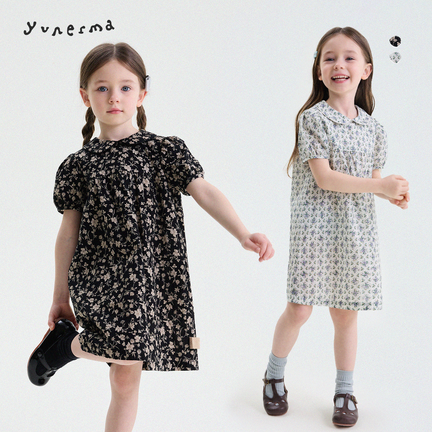 Летнее платье для девочек Yoona mom 60 из хлопка с длинными рукавами и французским принтом с пышными рукавами и цветочным рисунком, новое детское платье принцессы, тренд