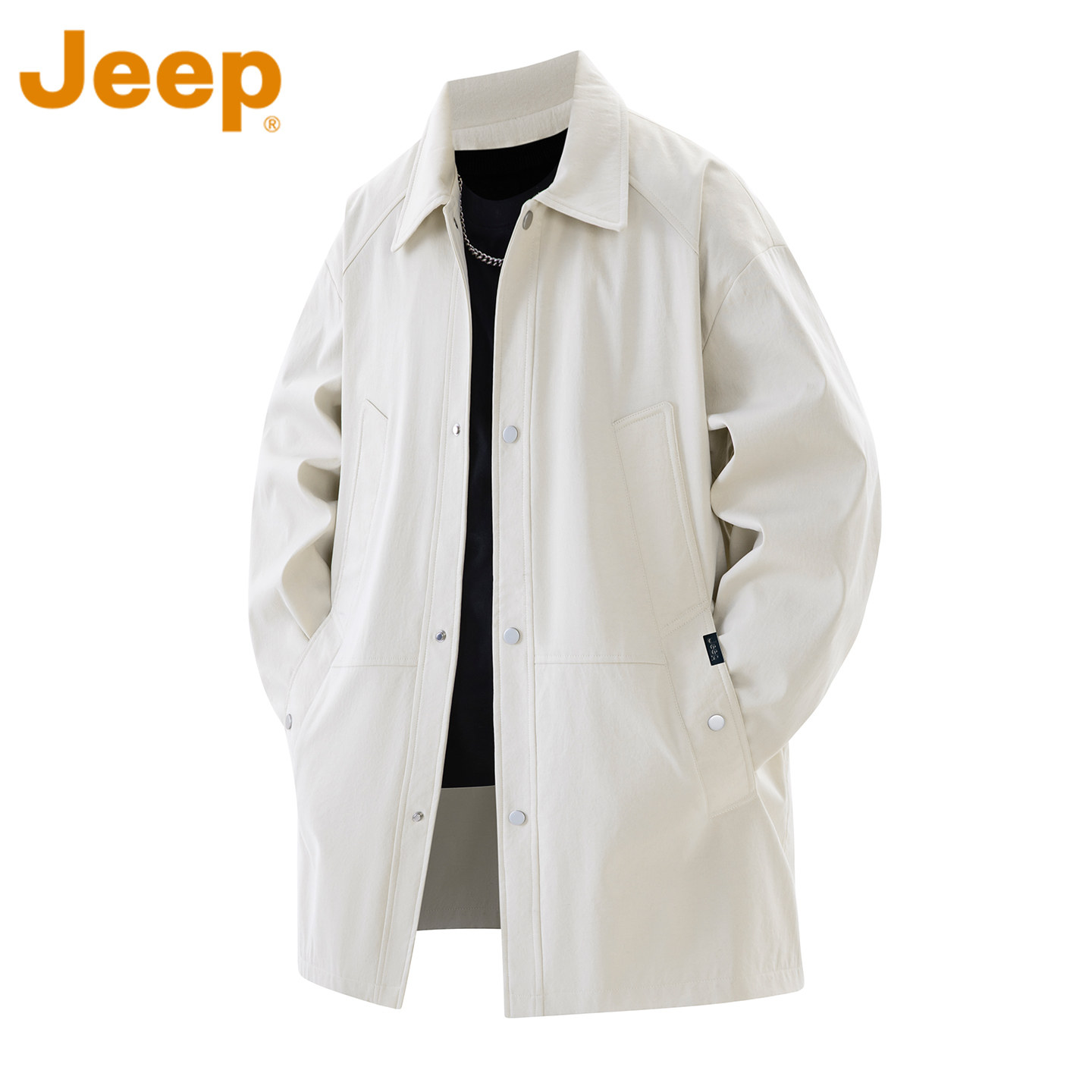 Мужская ветровка JEEP Jeep, новинка 2026 года, весенне-летняя куртка с контрастной строчкой, однотонный свободный длинный топ для мужчин