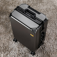 German craft luggage, men's durable aluminum frame, trolley box, silent universal wheel travel box, 24 inch password leather box