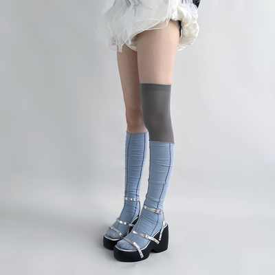 taobao agent 夜间教习室学院风小腿袜夏季薄款蓝色条纹过膝堆堆袜子女