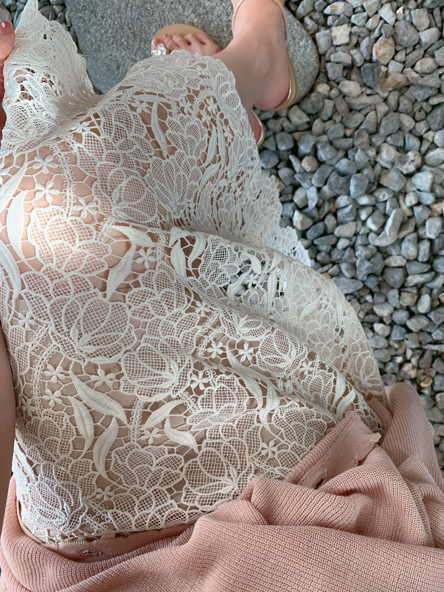 Zhao Baoni Water-soluble Lace Midi Skirt, New Spring/Summer Style, Gentle Style, Versatile, High-waisted, Mid-length, Bodycon Skirt