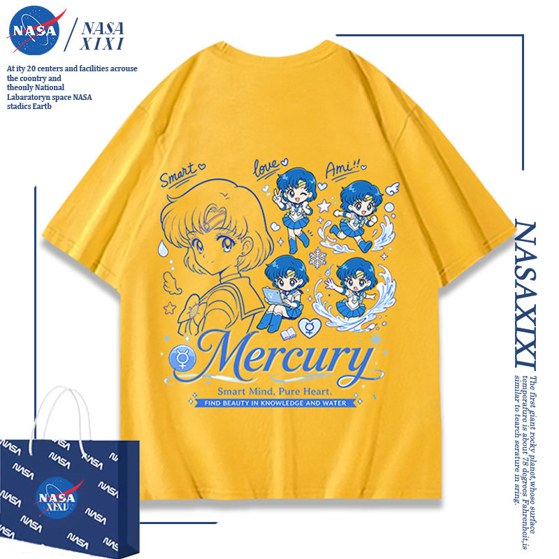 Совместная футболка NASA Sailor Moon joint, женская летняя одежда с принтом аниме и короткими рукавами, пригородные виды спорта на заказ, продвинутая