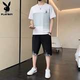 Мужской повседневный спортивный костюм из хлопка Playboy, летняя новая модная брендовая футболка с короткими рукавами и шорты, мужской комплект
