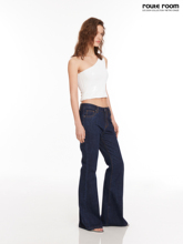 Route room light blue primary blue three-dimensional folding slim fit flared mid low rise jeans