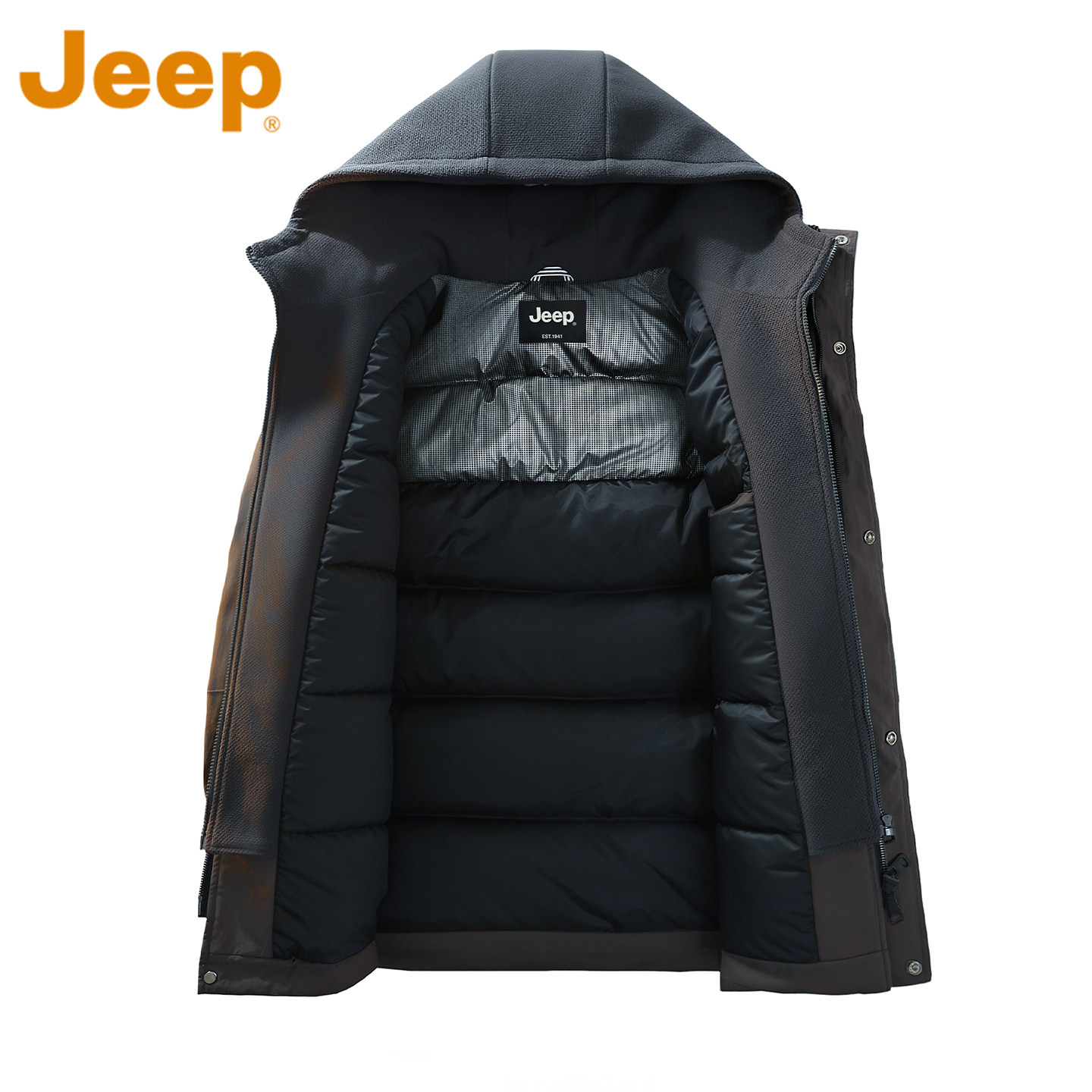 JEEP Американский функциональный пуховик с капюшоном Jeep мужская зимняя поддельная теплая куртка средней длины из двух частей с большим карманом