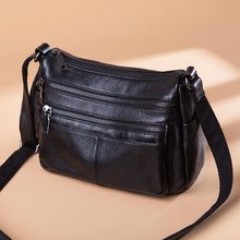 Genuine leather multi-layer bag for women 2024 new soft leather crossbody bag with large capacity and versatility for middle-aged women's bag, single shoulder mom's bag