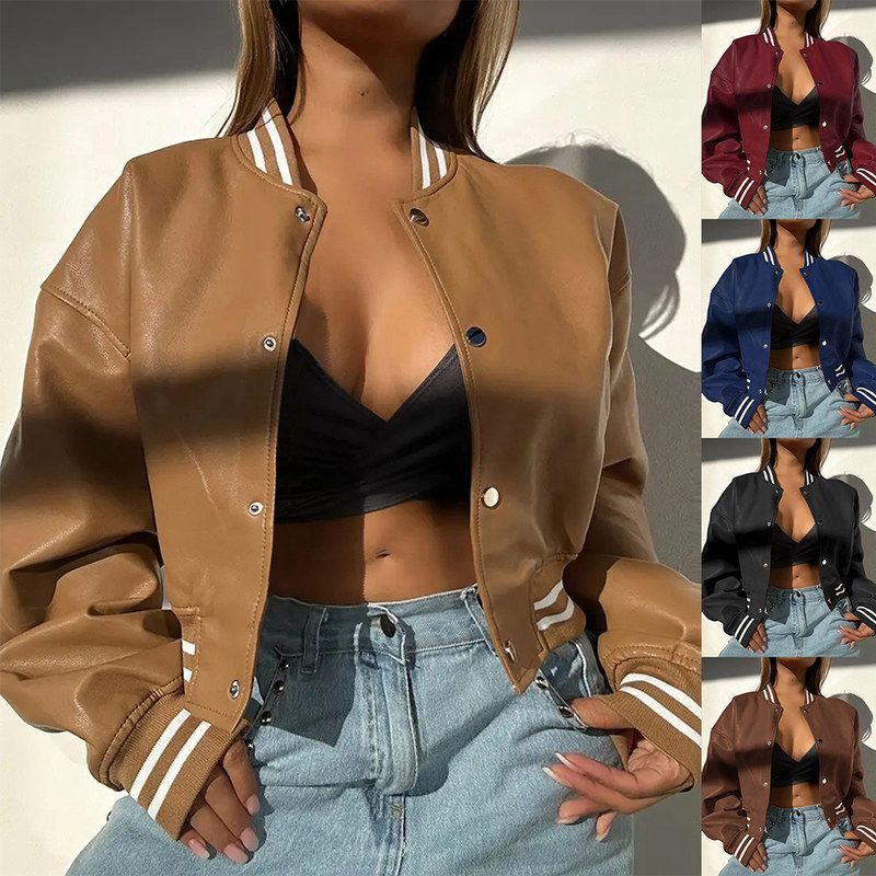 Трансграничная европейская и американская женская одежда Aliexpress explosive sexy hot girl jacket маленькая куртка модная свободная куртка из искусственной кожи с длинными рукавами