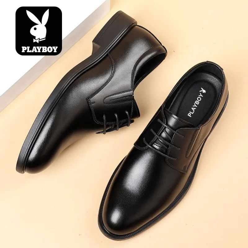 Кожаная обувь Playboy, мужская деловая официальная одежда, кожаная обувь, мужская кожаная дышащая внутренняя отделка, костюм жениха с узлом, свадебные туфли