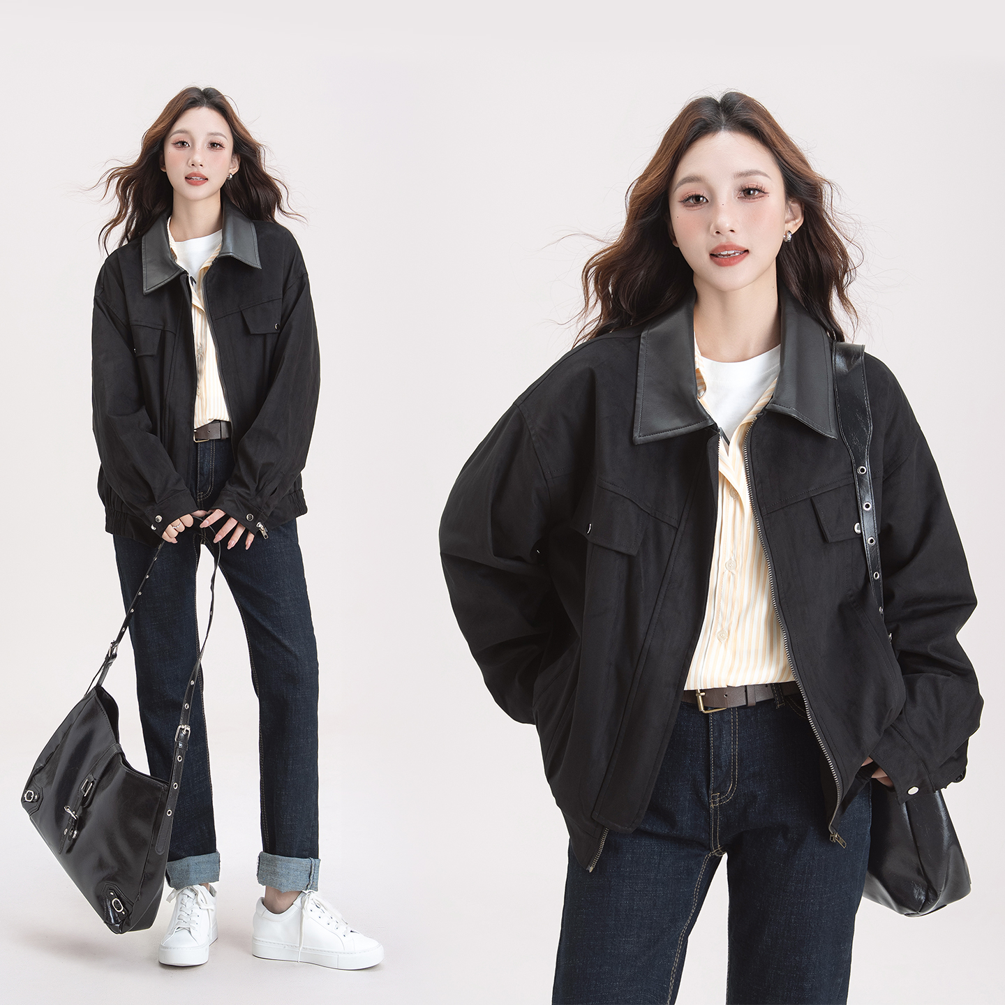 Женская куртка с лацканами в стиле американского ретро, новинка 2025 года, осенняя уличная свободная и тонкая повседневная универсальная куртка, главный тренд