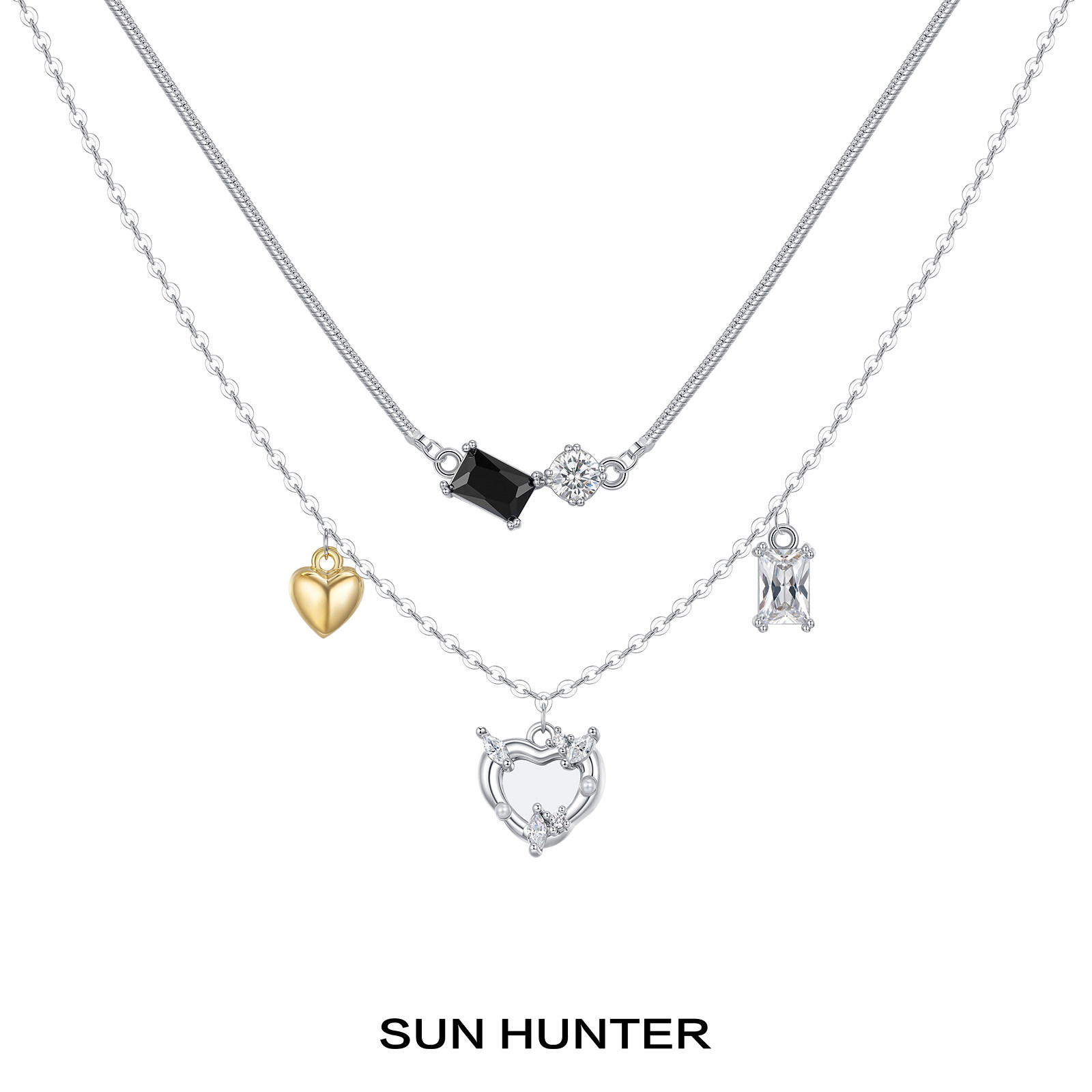 Sanheng SUN HUNTER оригинальное двухслойное зеркальное любовное маленькое бриллиантовое ожерелье ниша прохладный пряный циркон ключица цепочка ожерелье