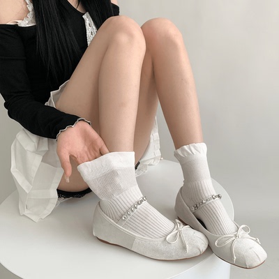 taobao agent 夜间教习室袜子女秋季中筒袜可爱日系短袜薄款拼接透气白色花边袜