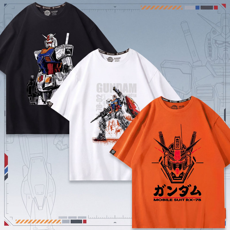 Кобрендовая футболка Gundam, мужская периферийная одежда в стиле аниме, мобильный костюм с короткими рукавами, летняя быстросохнущая свободная одежда бренда tide