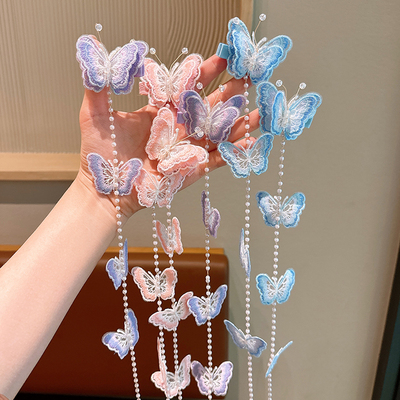taobao agent 超仙蝴蝶编发链发夹女宝宝头饰古风珍珠流苏编麻花辫发卡儿童发饰