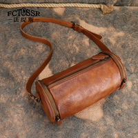 Fatis new handmade cowhide bag women's crossbody bag niche design retro single shoulder genuine leather texture cylinder bag