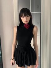 Pure desire spicy girl black dress with pleats short skirt