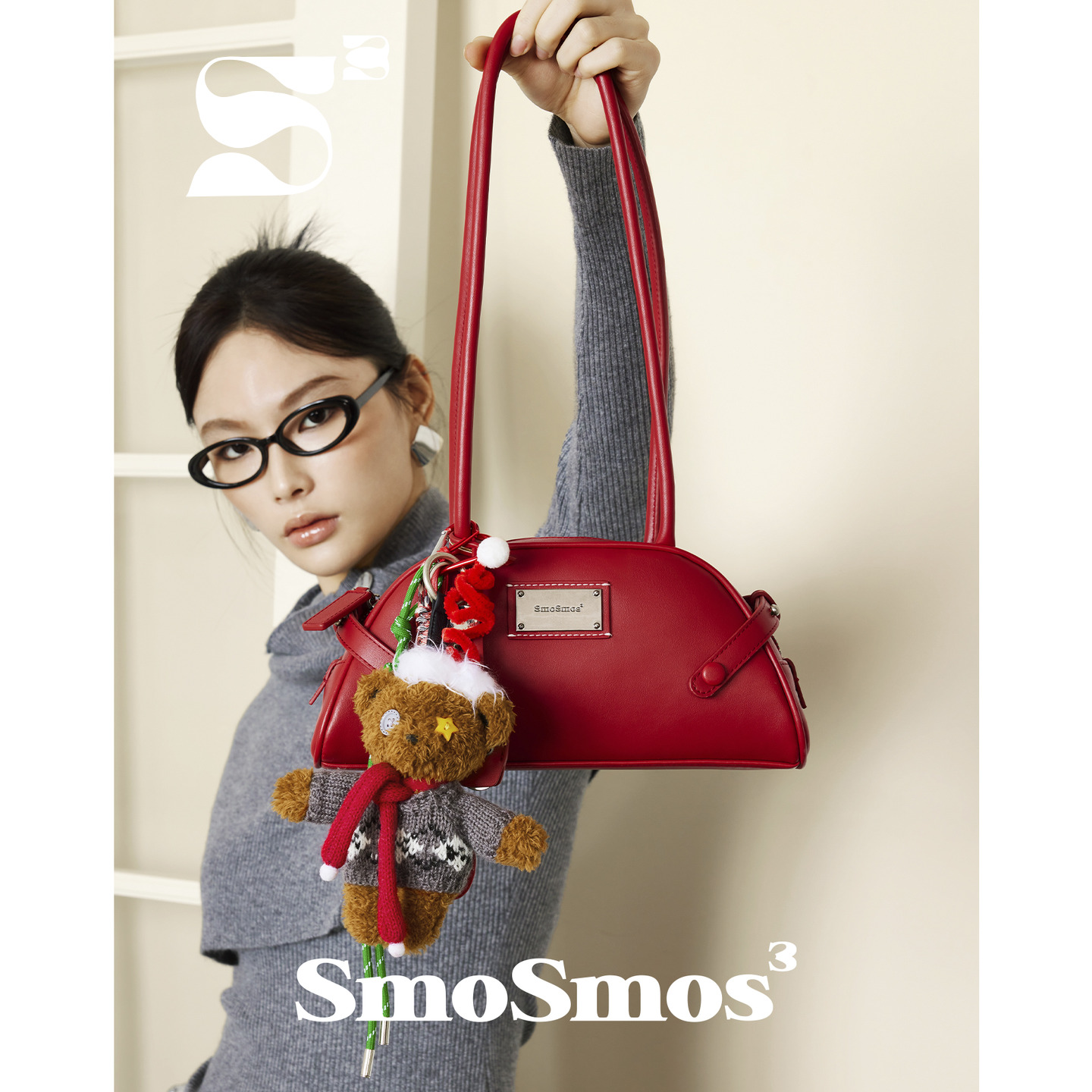 SmoSmos【Боксерский мешок 2.0】 Оригинальный дизайн, женская кожаная сумка для боулинга подмышками, красная сумка-ниша