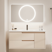 Cream style bathroom cabinet combination, modern and minimalist bathroom ceramic integrated basin, washbasin, hand face intelligent mirror set