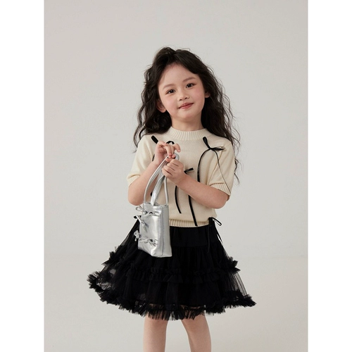 Летняя футболка с коротким рукавом, летняя одежда, комплект с бантиком, трикотажная юбка