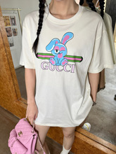 Gucci/古奇24ss春夏新款女士印花兔子logo套头圆领短袖休闲T恤女