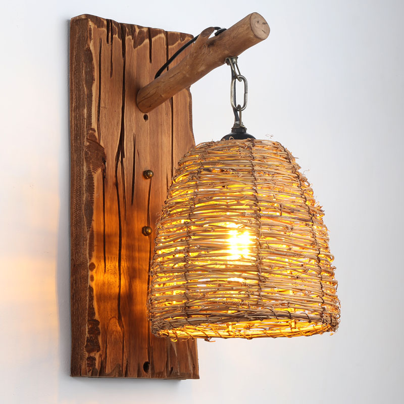 Длинный бревенчатый японский настенный светильник из ротанга Wabi-sabi style inn с проживанием в семье украшение ресторана дизайн настенного светильника из массива дерева интерьер