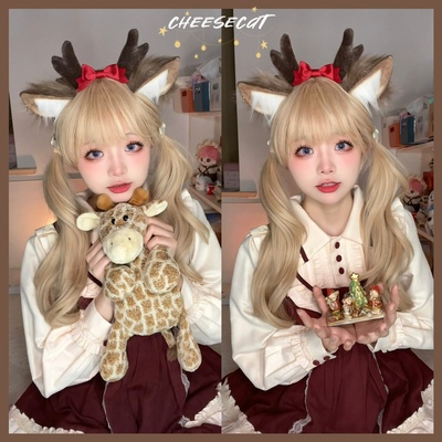 taobao agent 【芝士猫手作】圣诞节日小物麋鹿仿真兽耳毛绒发箍cosplay头饰