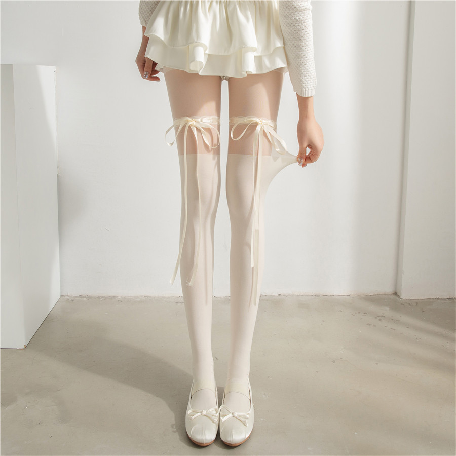 Pure desire, белые чулки с белым бантом, женские летние тонкие колготки в стиле JK Lolita, сшитые крест-накрест