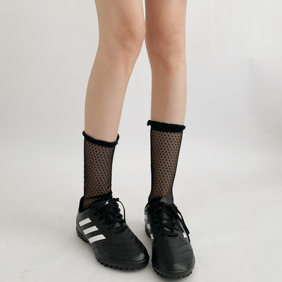 taobao agent 夜间教习室黑色波点袜子女夏中筒百搭透明网纱堆堆袜白色长筒丝袜