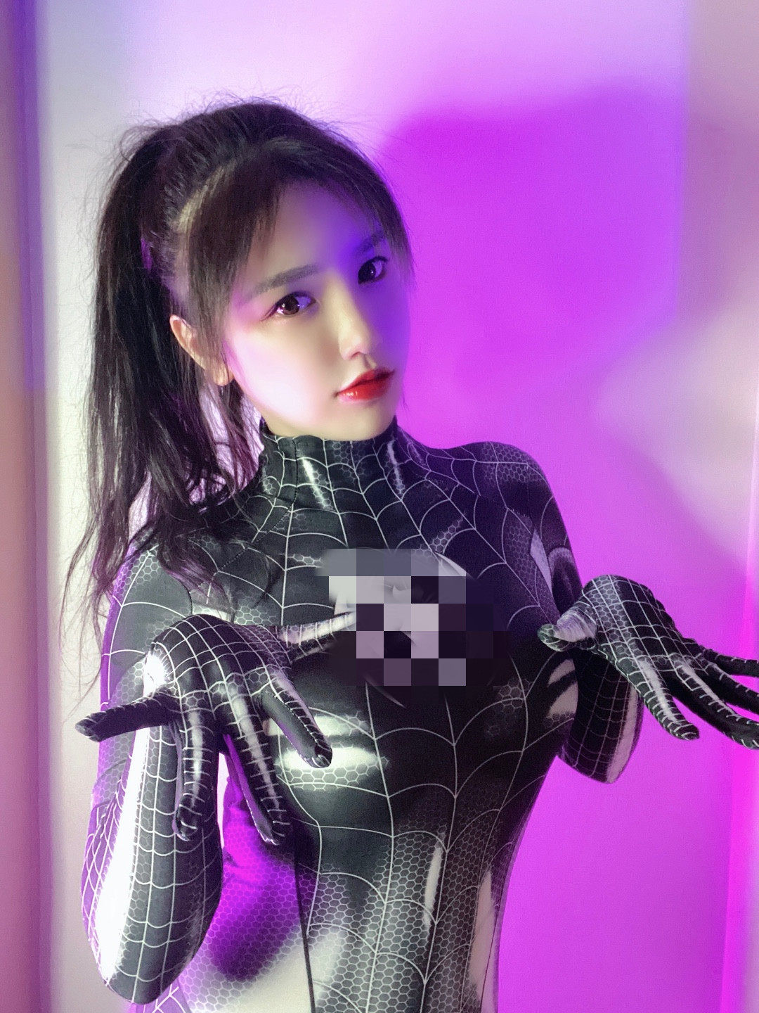 Douyin celebrity female spider tights sexy black cat spiderman cosplay two-dimensional slim bodysuit