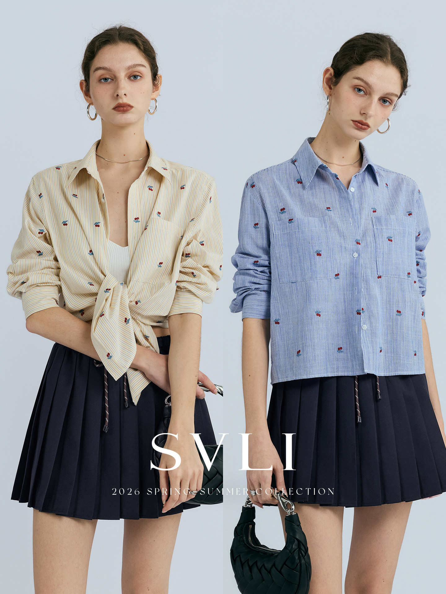 SVLI | "Cherry Dream" Playful Colorful Exquisite Cherry Embroidery Casual Long and Short Shirt