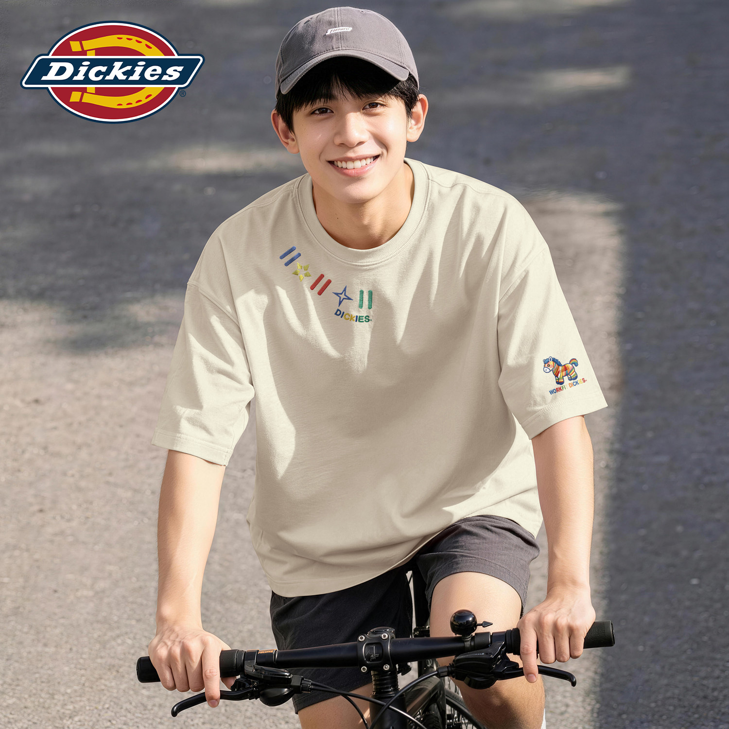 Мужская футболка с короткими рукавами цвета молочного чая Dickies, новинка лета 2026, модный хлопковый удобный мужской топ с принтом