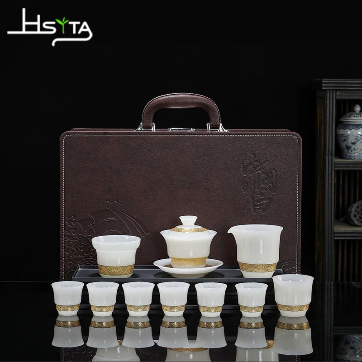 Китайский стиль, нефритовый фарфор, чайный сервиз Xiangyun Kung Fu, легкая роскошная подарочная коробка для бизнеса высокого класса, портативный чайный сервиз, подарок