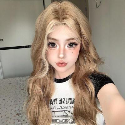 taobao agent 【亚裔美高】ABC小额蕾丝美式复古加州辣妹金棕挑染渐变中分卷发
