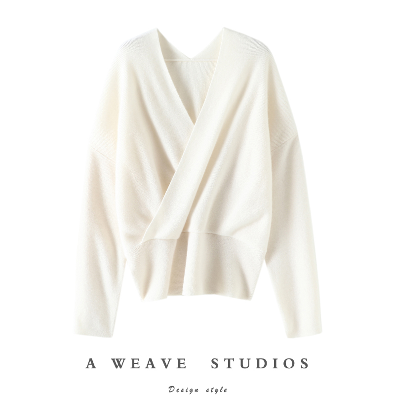 Ленивый и спокойный, спокойный и непринужденный осенне-зимний темпераментный свитер из чистого кашемира с V-образным вырезом и открытой грудью, женский свитер