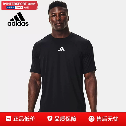 Adidas, летняя черная быстросохнущая дышащая спортивная футболка с круглым воротником, короткий рукав