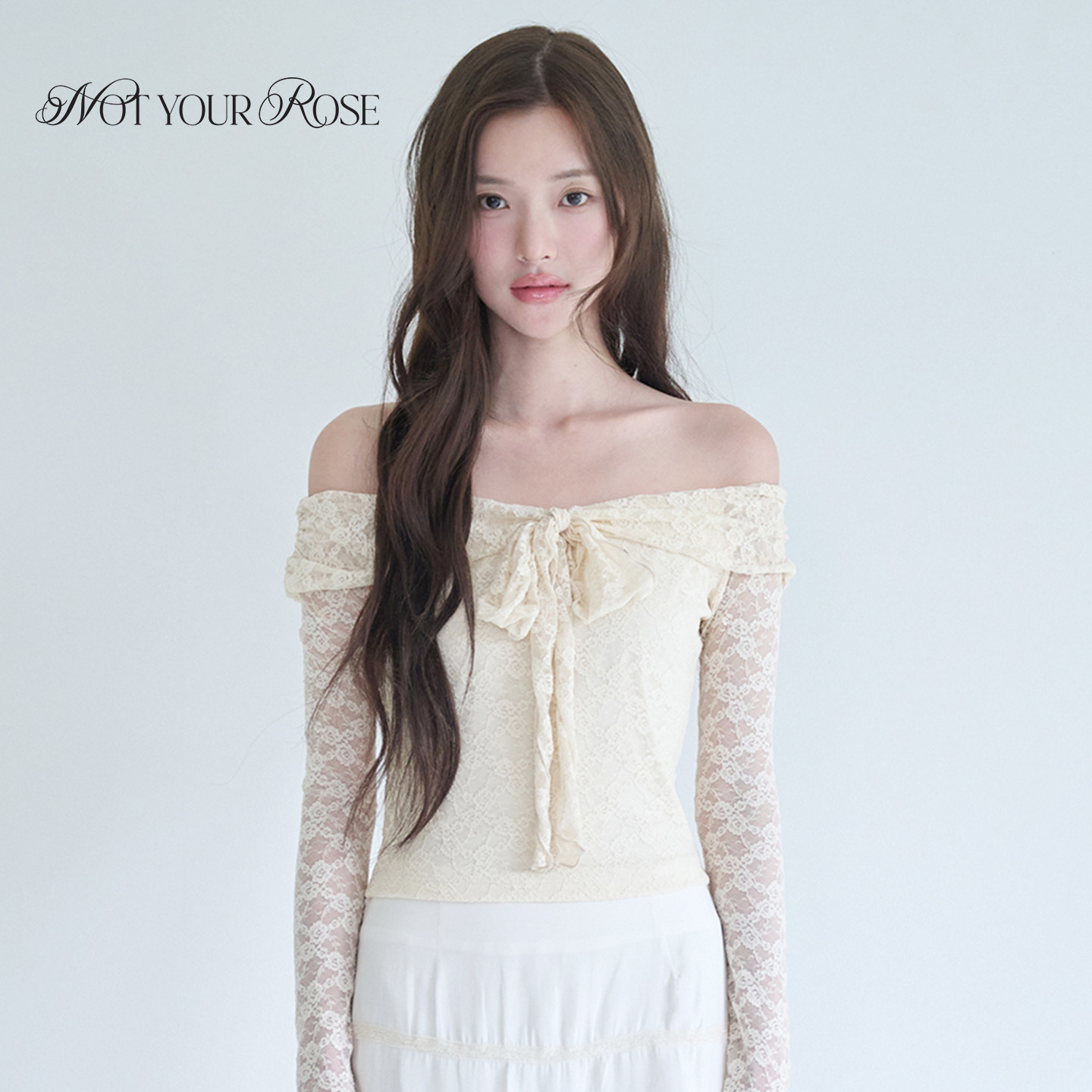 Notyourrose lace bow off-shoulder dress...