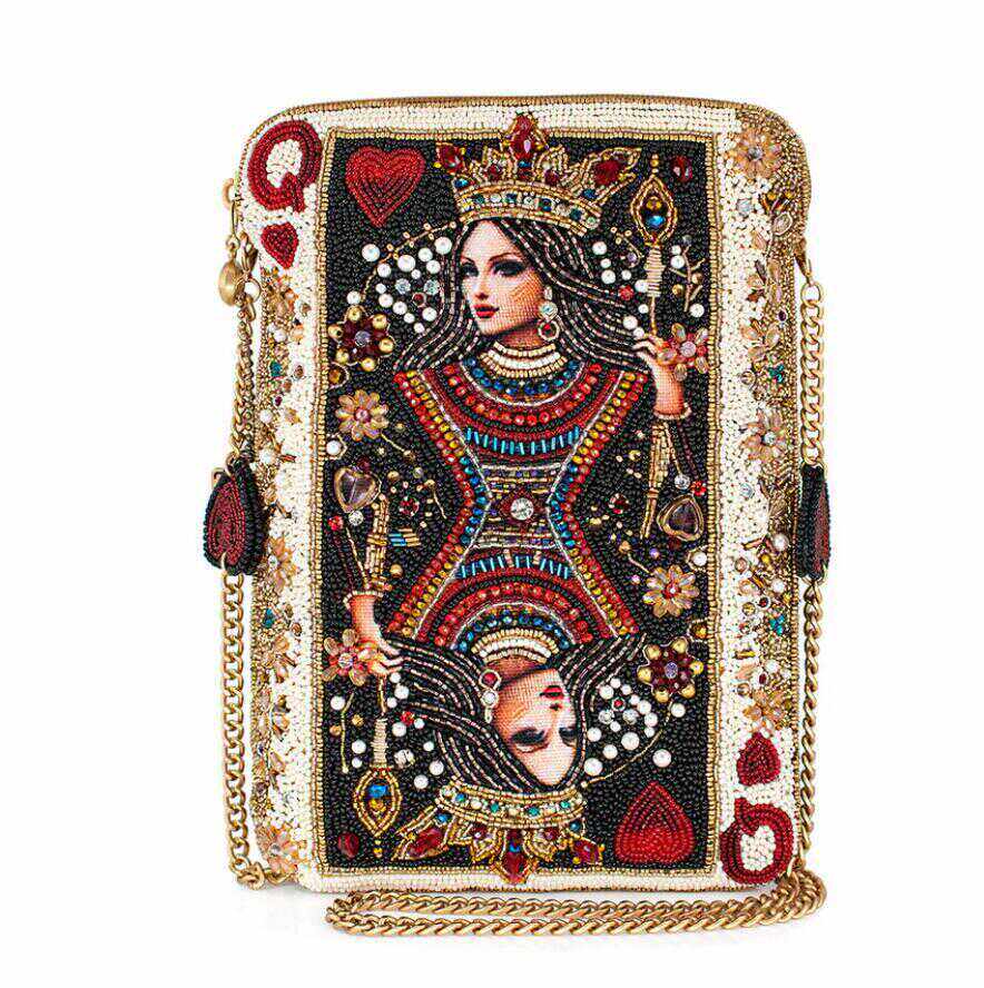 Подлинная мини-сумка Mary Frances The Queen, расшитая бисером ручной работы, для новых игральных карт, маленькая квадратная сумка на одно плечо