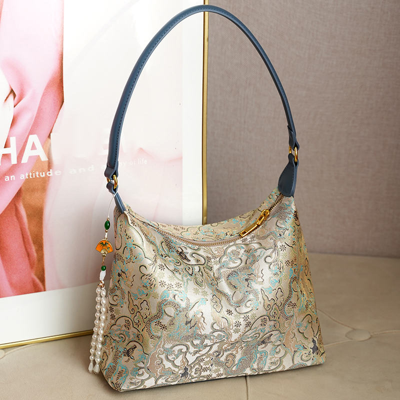 Нематериальное культурное наследие Сун Цзинь женская сумка из шелка тутового шелкопряда в национальном стиле, из воловьей кожи, в стиле чонсам, в новом китайском стиле, из парчи Шу, портативная сумка-мессенджер для подмышек, подарок